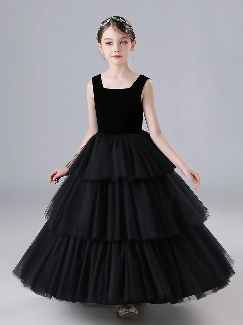 Robe de princesse de style Hepburn pour filles, robe de gâteau élégante, robe de fête d'anniversaire pour enfants, personnalisation haut de gamme, noir