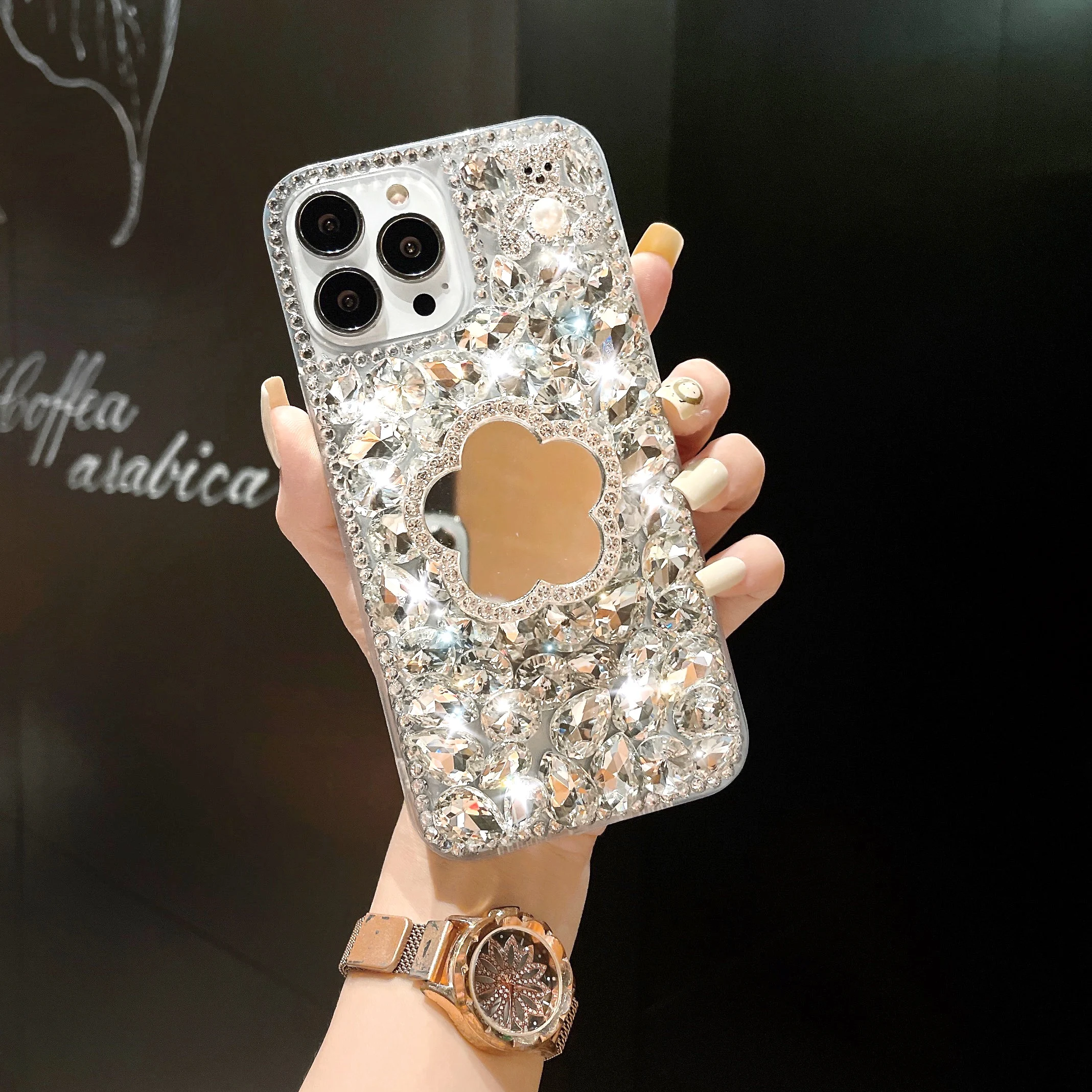 Fashion Women Luxuxy Diamond Makeup Mirror Girls Cell Phone Case For Xiaomi Redmi9A 9C Note8 9Pro Note10S Note11 Pro 12Pro Cover