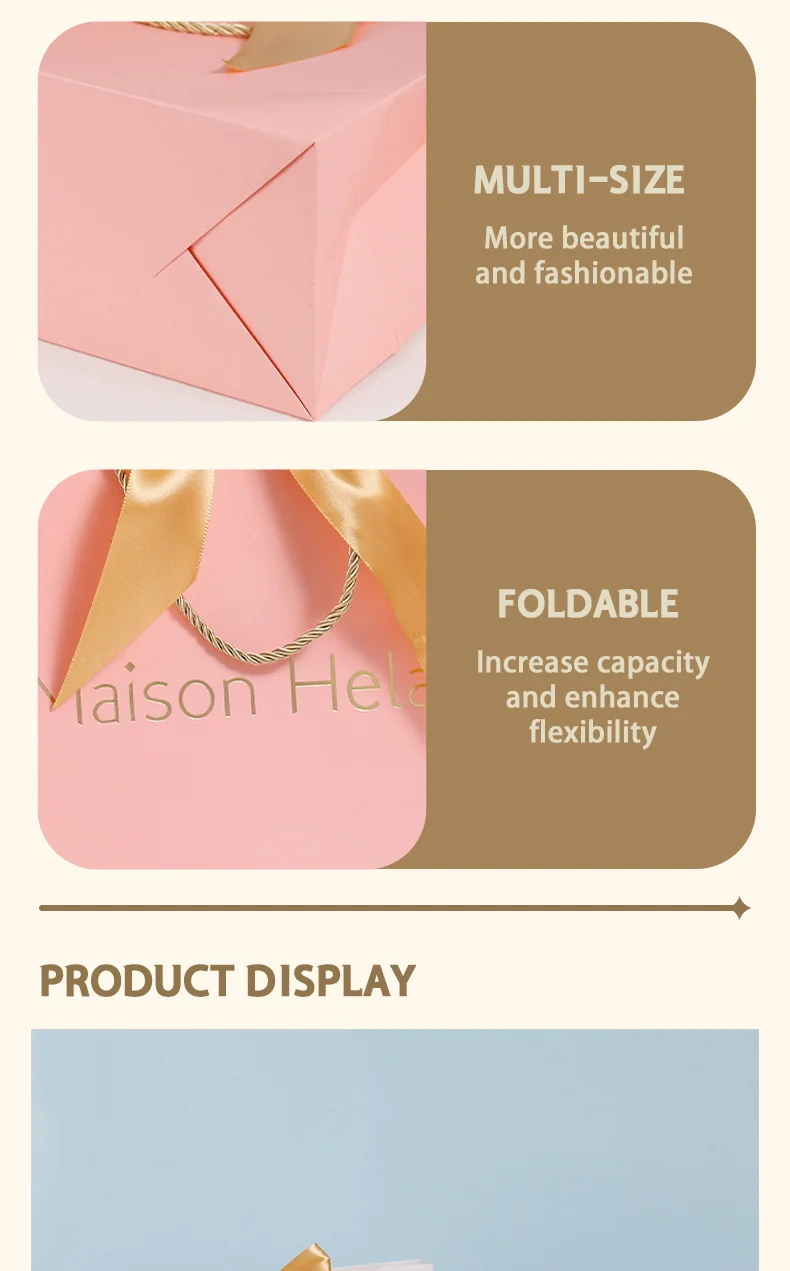 10 Stück Geschenktüten mit Schleife, Handtaschen aus Papier, Kleidungsverpackungstüten, Großhandel für Kosmetik-Einkaufstaschen, anpassbar mit gedrucktem Logo – Detail 4