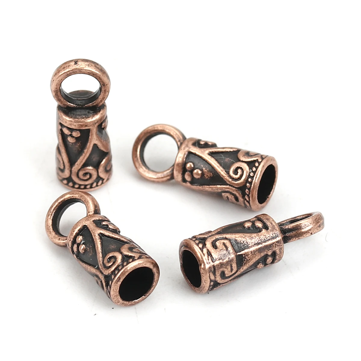 100 PCs Zinc Based Alloy Cord End Caps Cylinder Antique Copper Carved End Caps Jewelry Findings (Fits 3.6mm Cord) 14mm x 6mm