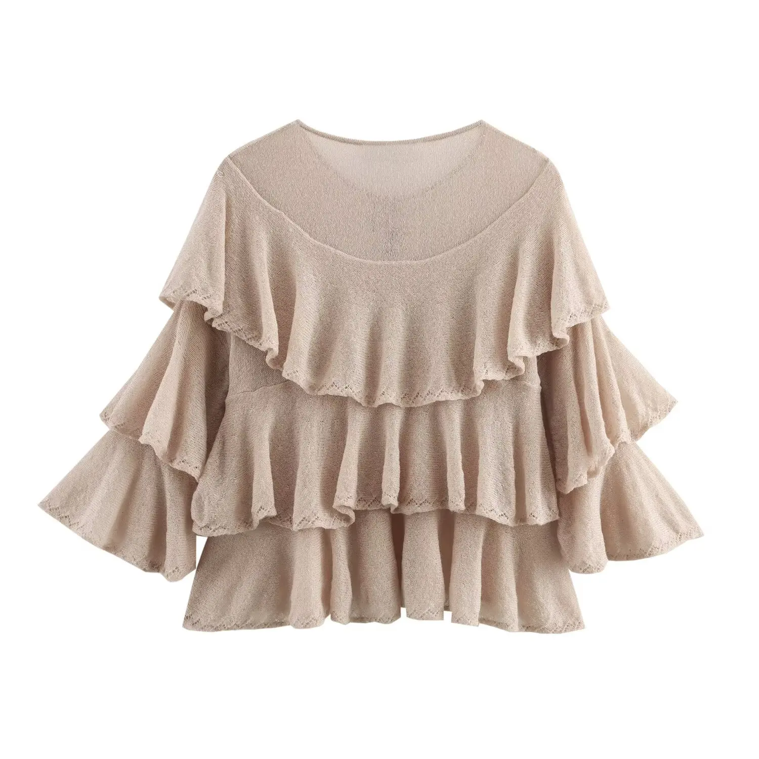 

ZBZR Spring New Faionable Decorative Knitwear Layered Simple Design Women's irt Commute Sle Loose Fit Long Sve round...