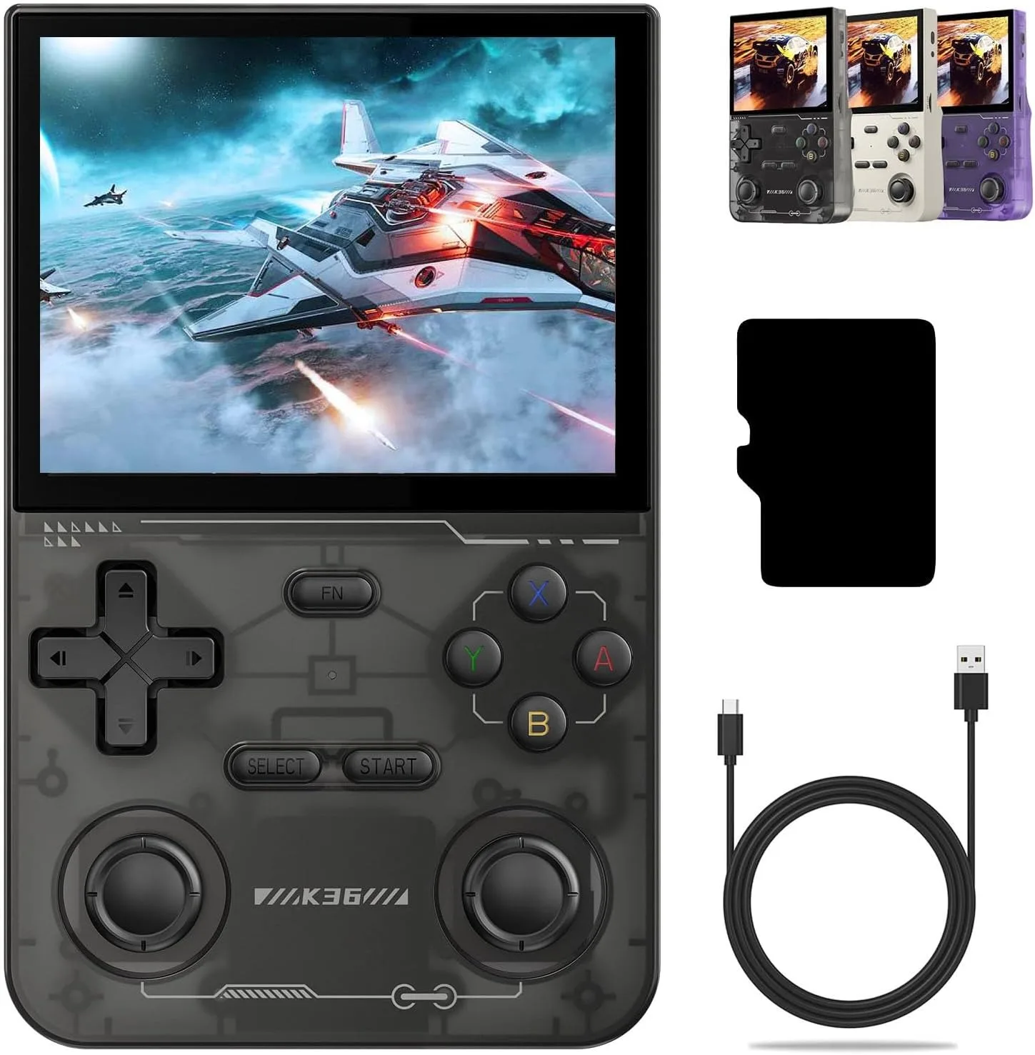 K36 Portable Retro Game Console 64G Built in 16000+ Games, 3.5-inch Screen Linux System Portable Pocket Video Player