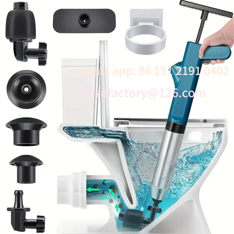 Customizable Pneumatic High-pressure Drain Blaster Tool Set, Stainless Steel Toilet Plunger Pipe Dredger Unblocker Kit​