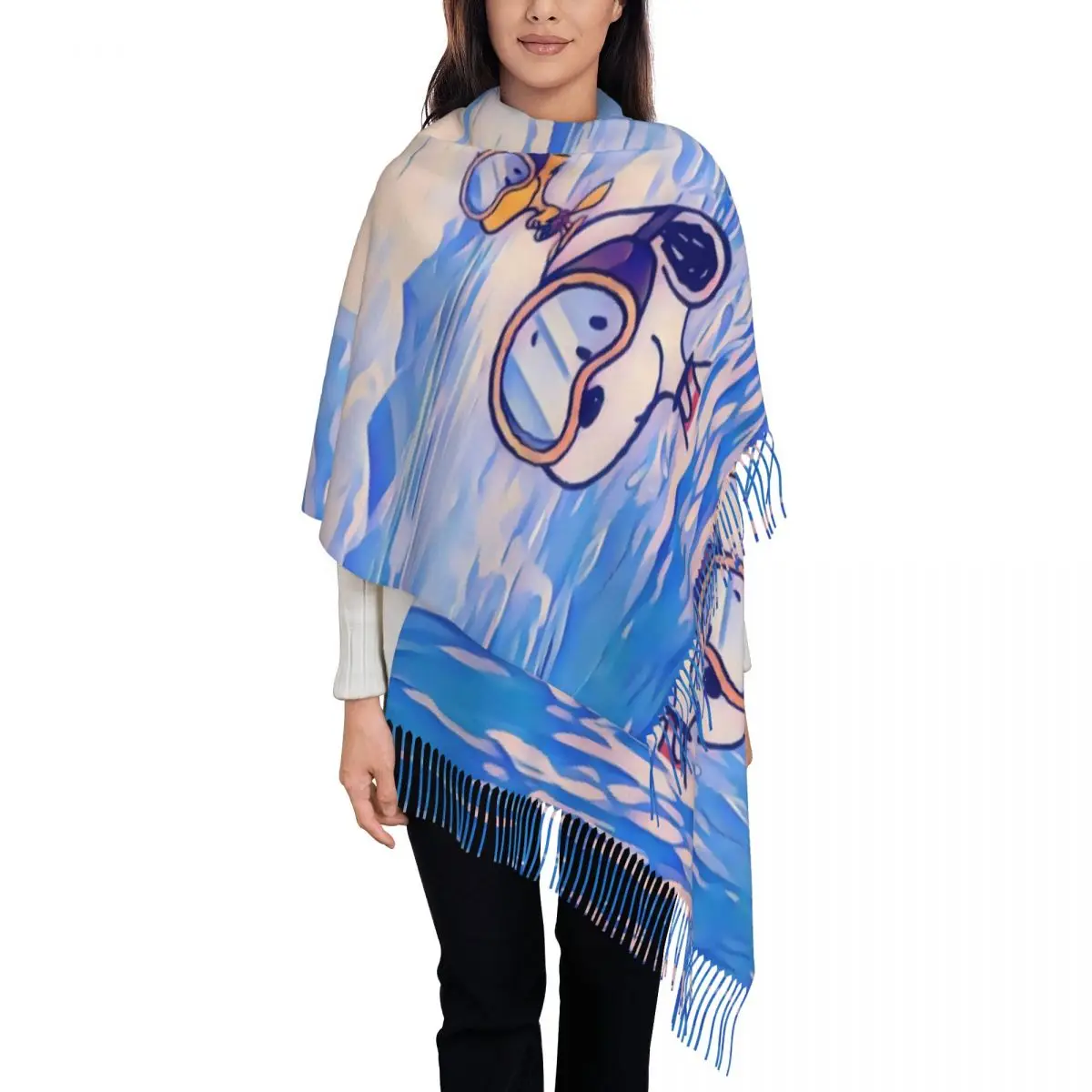 

Custom Cartoon Snoopy Tassel Scarf Women Winter Fall Warm Shawls Wraps Lady Scarves