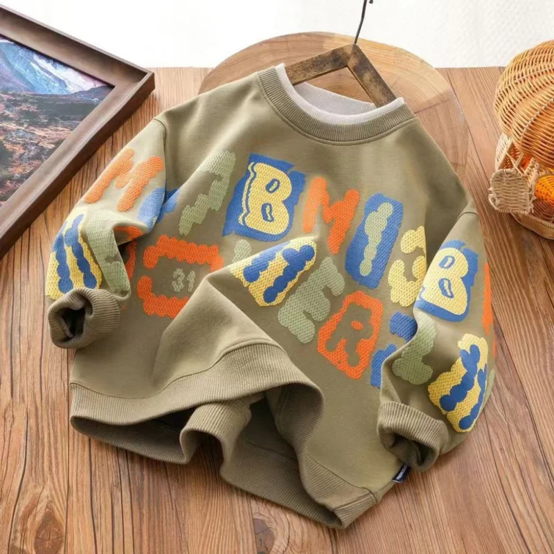 Fashion Colour Letter Sweatshirts Casual Sports Long-sleeved Tops For Boys Street Wear Casual New Style Kids Baby Hoodies