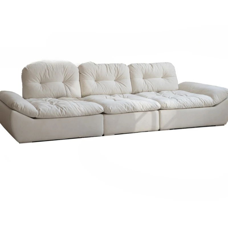 

Super deep sitting wide silicone leather cat scratching cloth cream wind sofa, modern living room sofa