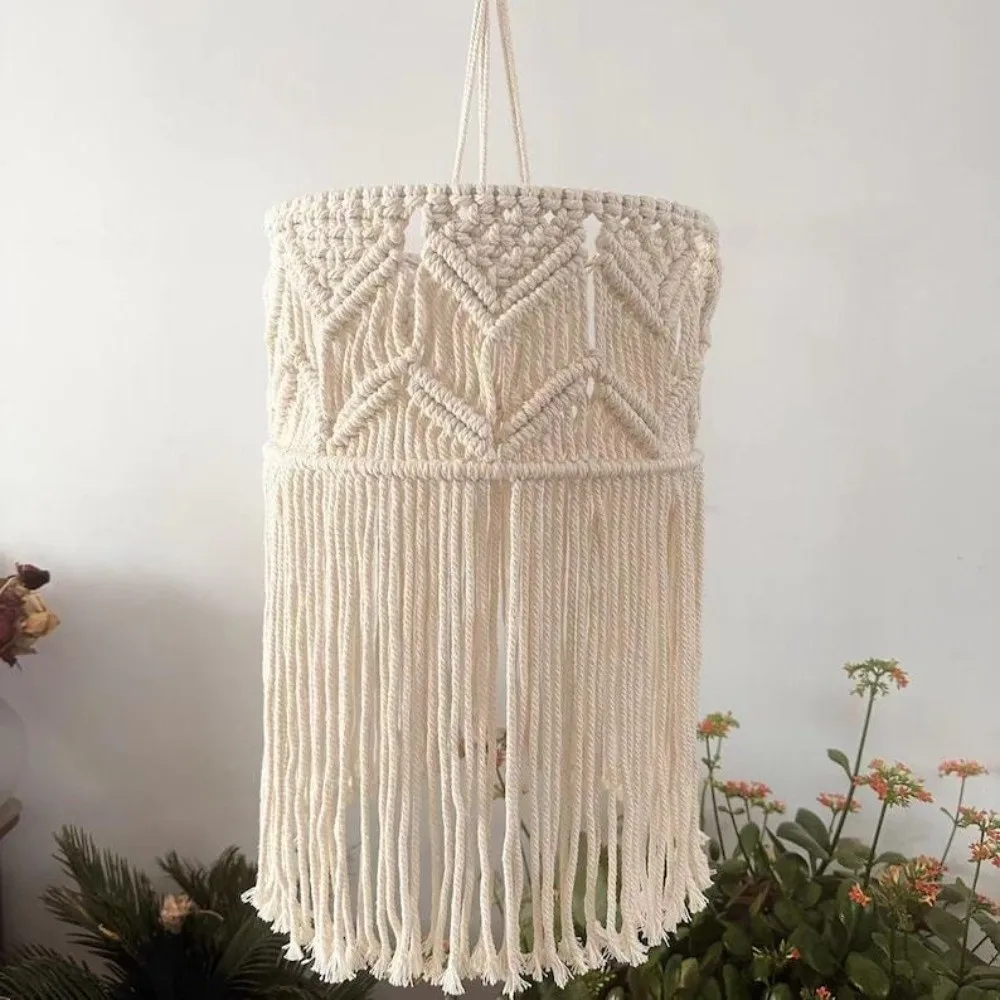 Handwoven Bohemian Tassel Lampshade Hanging Nordic Design Hanging Light Cover Vintage Look Textured Weave Tassel Light Shell