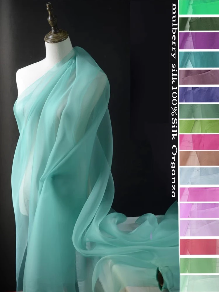 100% Mulberry Silk Organza,Width 44 Inches Thickness 5M/M, Pure Silk Tulle Fabric for Wedding DIY Sewing Cut By The Meter