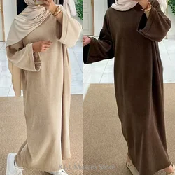 One Piece Abaya Beige Coffee Muslim Women's Moroccan Women Abayas Dubai Luxury Turkey Kebaya Kaftan Winter Loose Casual Dresses