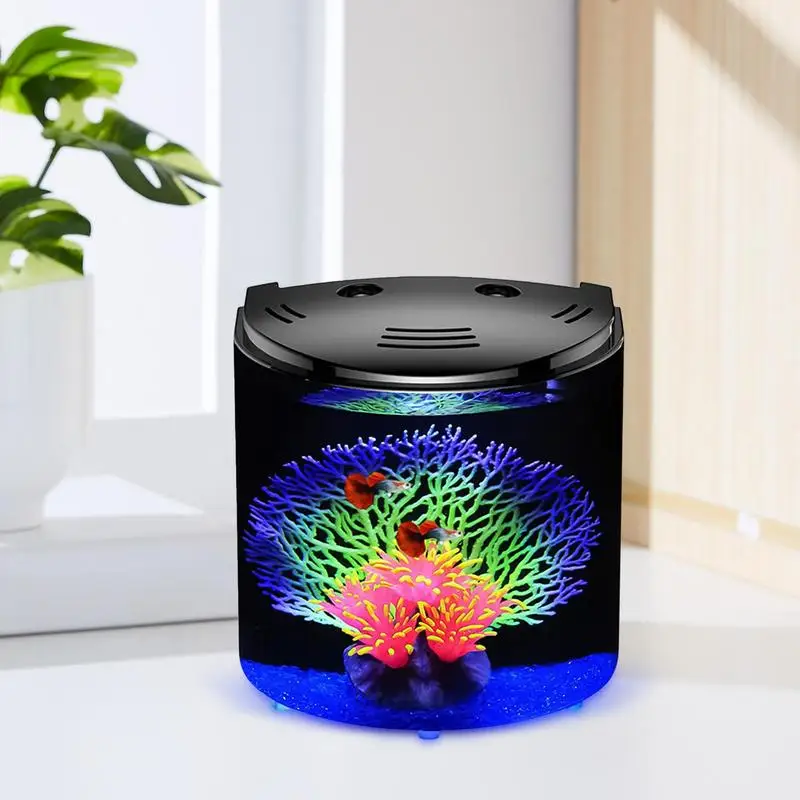 Desk Fish Tank Small Aquarium With Filter & Light Water Pump Integrated Clear Fish Tank Container Transparent Fish Bowl For