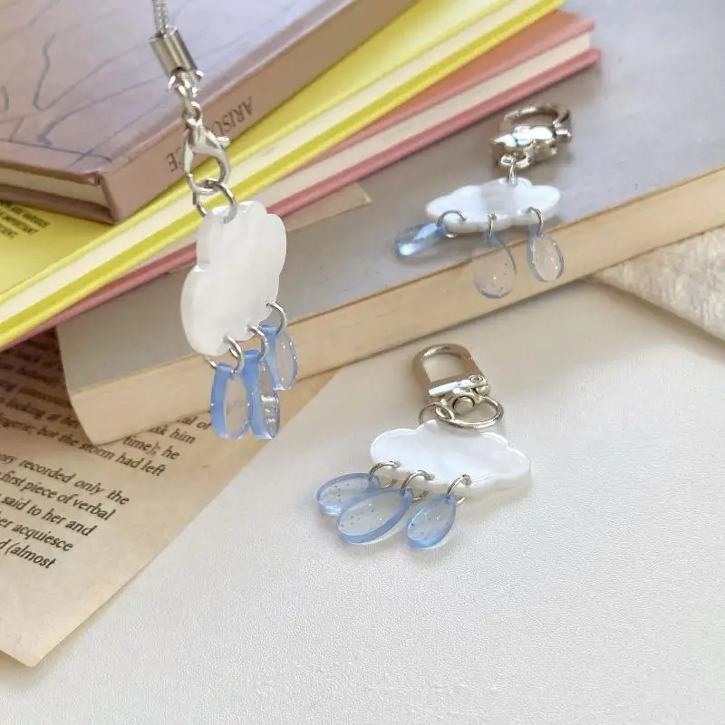 /Vly/Cloud Raindrop Keychain INS Raindrop Charms Mobile Phone Rope Pendant Keyring Phone Lanyard For Bag Phone Decoration Cute