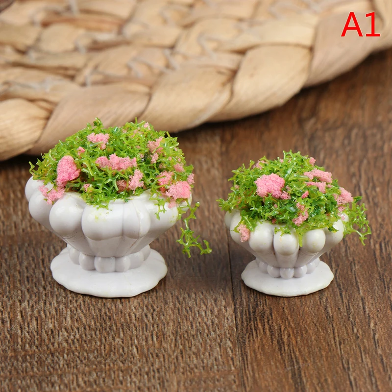 1/2 Stuks Poppenhuis Meubels 1:12 Accessoires Mini Groene Plant Bonsai Bloempotten - afbeelding 1