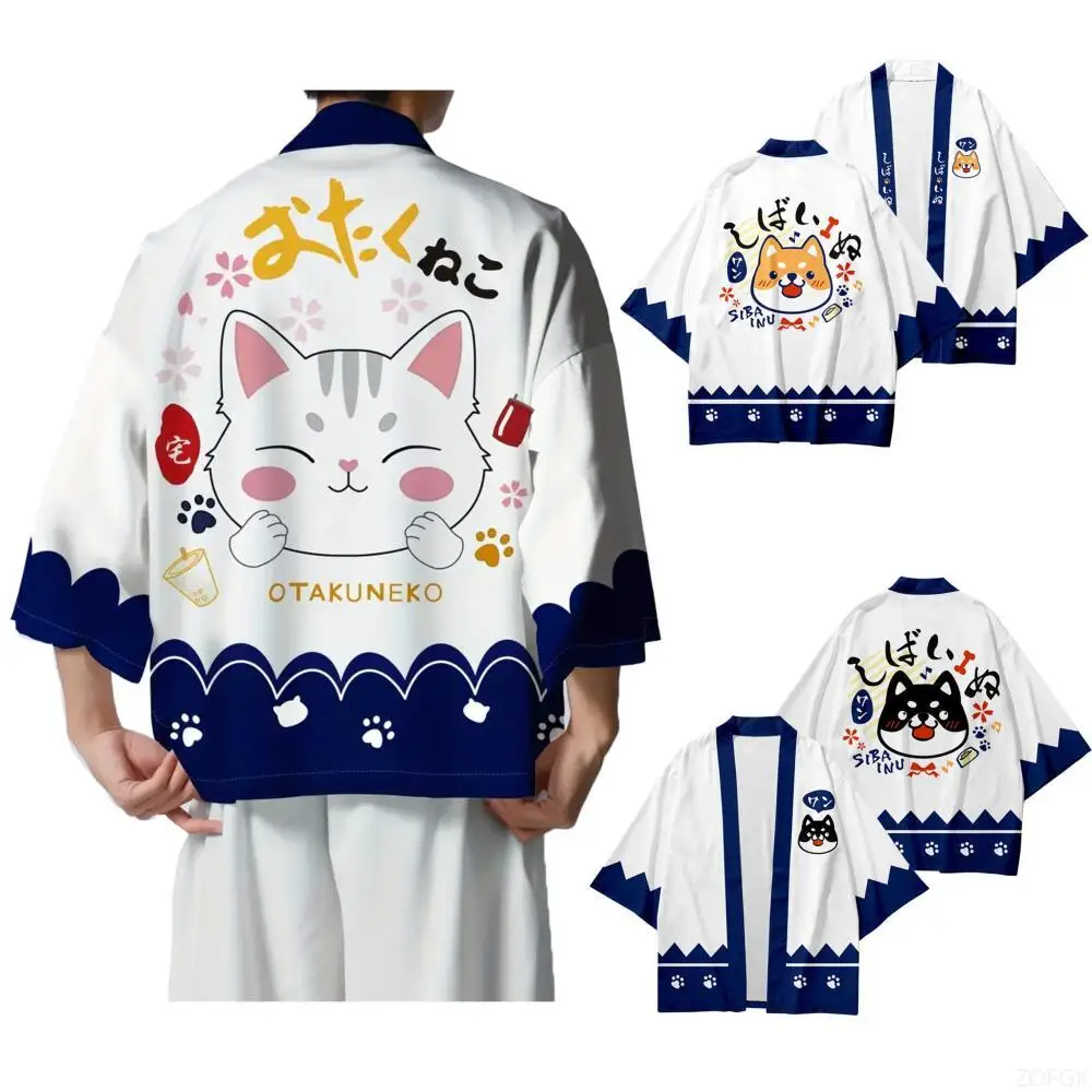 Cute Puppy Pattern Japanese Kimono Men's and Women's Cardigans Universal 3D Printing Cat Haori Traditional Clothing