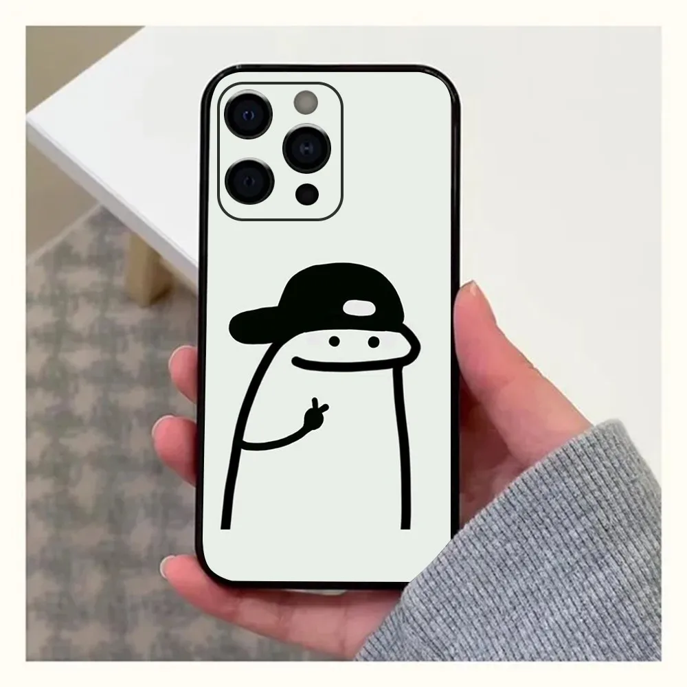 F-Flork Apple iPhone 15,14,13,12,11,Pro,X,XS,Max,XR,Plus,Mini 소프트 블랙 커버용 귀여운 웃긴 밈 전화 케이스