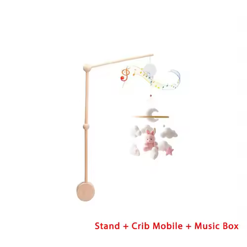 Wooden Crib Mobile Baby Bed Bell Rattle Toy Soft Felt Cartoon Bear Mobile bracket Newborn Music Box Bed Bell Hanging Bracket Toy - Image 24