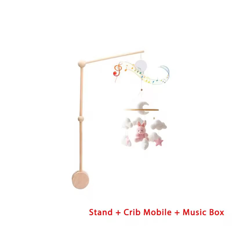 Wooden Crib Mobile Baby Bed Bell Rattle Toy Soft Felt Cartoon Bear Mobile bracket Newborn Music Box Bed Bell Hanging Bracket Toy - Image 24