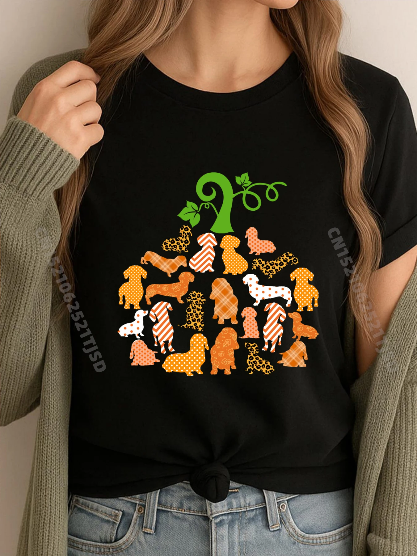 

Dachshund Pumpkin Shape Plaid Leopard Dog Autumn Halloween Hiphop Streetwear Shirts Christmas