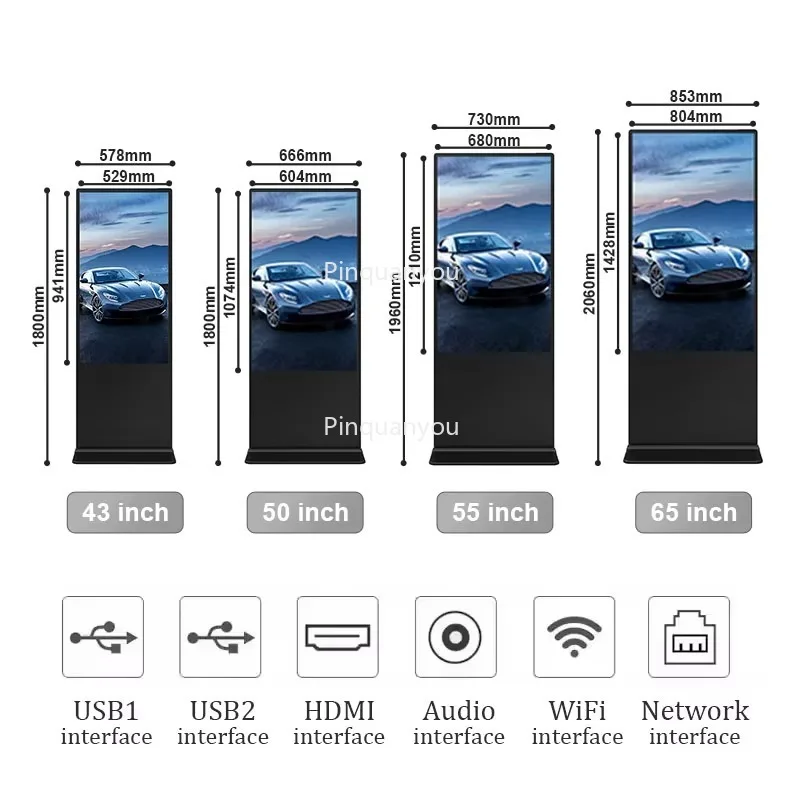 55 بوصة الطابق الدائمة أندرويد لافتات رقمية تعمل باللمس كشك LCD الإعلان لاعب فيديو داخلي الطوطم