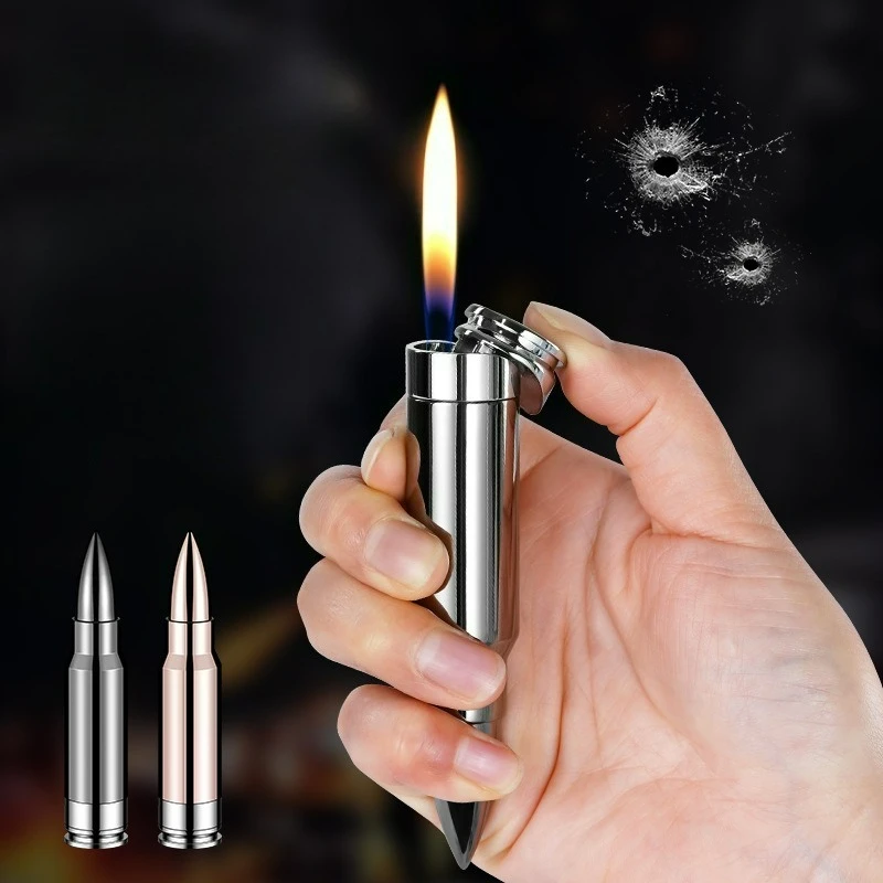 

New American Retro Bullet Shaped Open Flame Lighter High-end Metal Inflatable Igniter Smoking Gift Cigarette Accessories