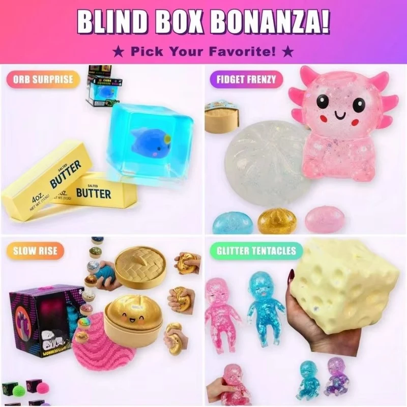 Random Assorted Squishy Mystery Box Soft Hand Squeeze Toy Stress Relief Fidget Sensory Toy Kids Adults Birthday Party Gifts