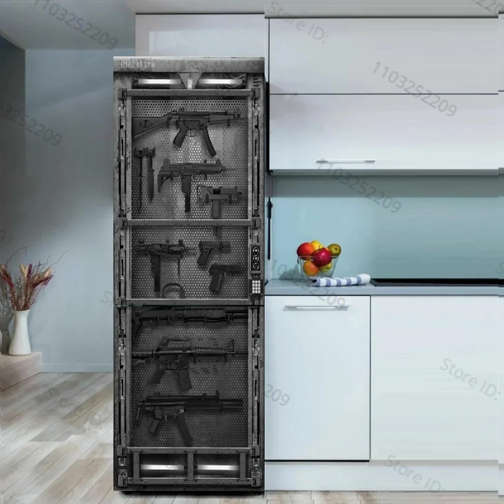 Black Technology Gate Refrigerator Door Wrap Mural Decal Peel&Stick Waterproof Kitchen Leopard Coffee Fridge Sticker Wallpaper