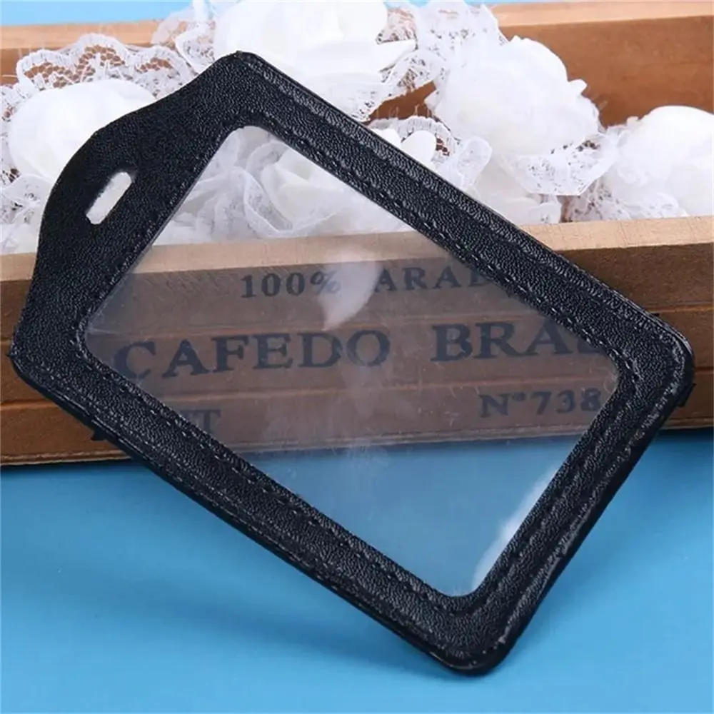 PU Leather ID Badge Case Transparent Work Identity Business Card Holder Employee Card Double-Sided Name Card Cover
