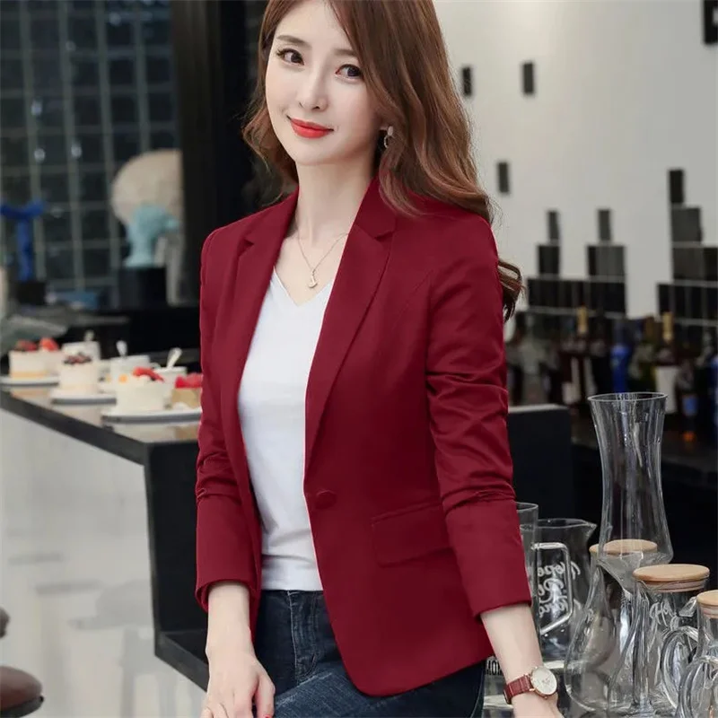 High Quality Autumn New Blazers Women Solid Color Office Ladies Short Blazer Jacket Elegant Single Blazer Coat  5XL W80