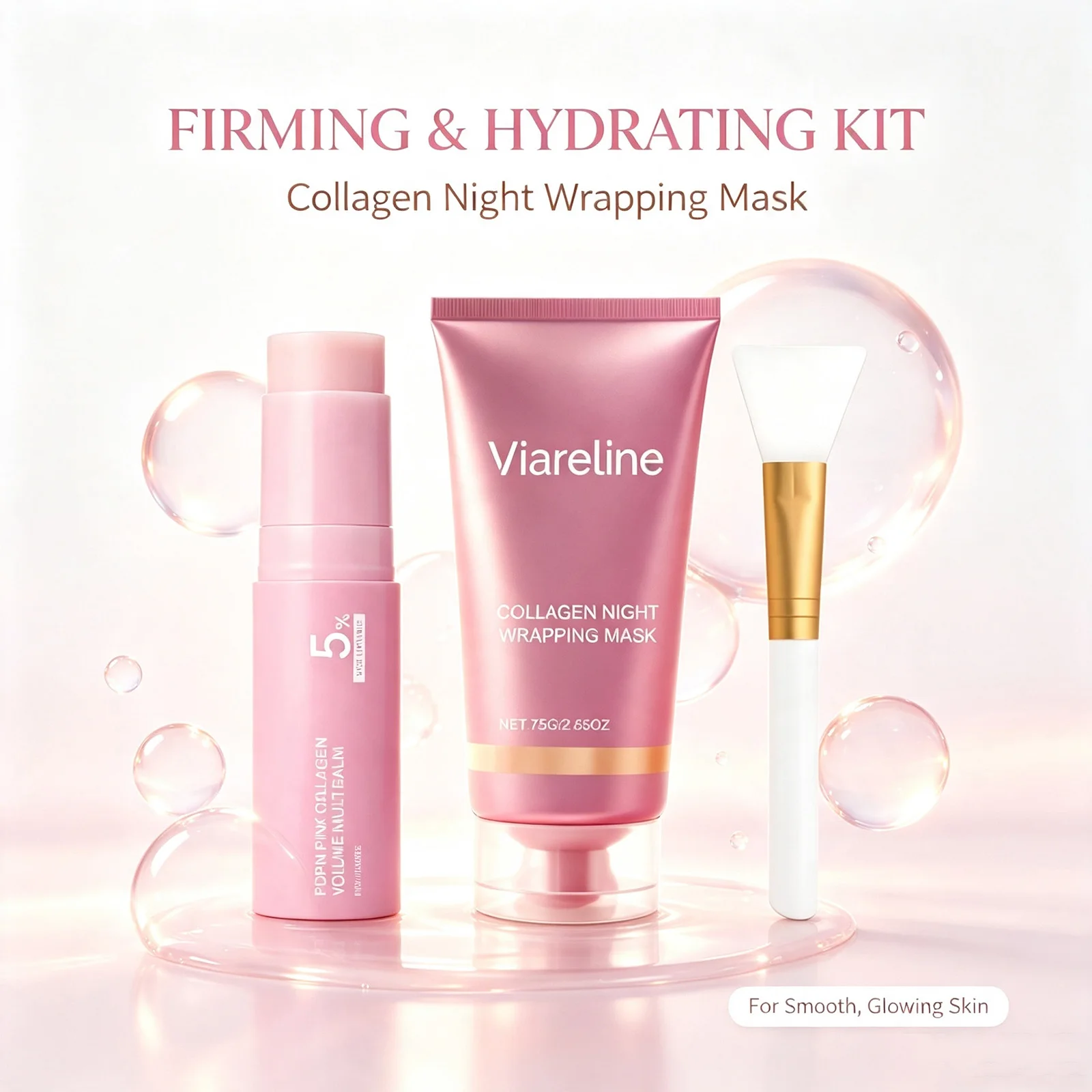 Collagen Face Care Set PDRN Balm Stick Primer Peel Off Mask Hydrating Smooth Base Long Lasting Natural Daily Skincare Treatment