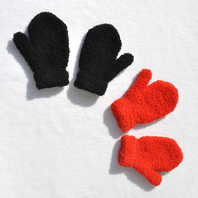 Warm Plush Thick Warm Baby Gloves Winter Plus Velvet Mittens Children Kid Coral Fleece Full Finger Gloves For 1-4Y Kids Gloves