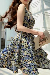 DABUWAWA Tienda Vestidos Elegantes Para Mujeres Jacquard Dress For Women Sleeveless Square Collar Ball Gown Skirt Y2K DA1BDR043