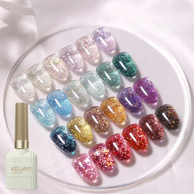 

10 Colors Holographic Glitter Gel Nail Polish Spring Color Sparkling Sequins Soak Off Uv Led Varnish Nail Art Diy