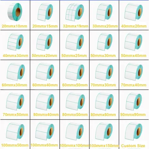 다양한 크기의 열 라벨 흰색 빈 라벨, POS 프린터 스티커 용지, 바코드 없음, 탄소 밴드 필요 없음, 20-50mm 다양한 크기의 열 라벨 흰색 빈 라벨, POS 프린터 스티커 용지, 바코드 없음, 탄소 밴드 필요 없음, 20-50mm