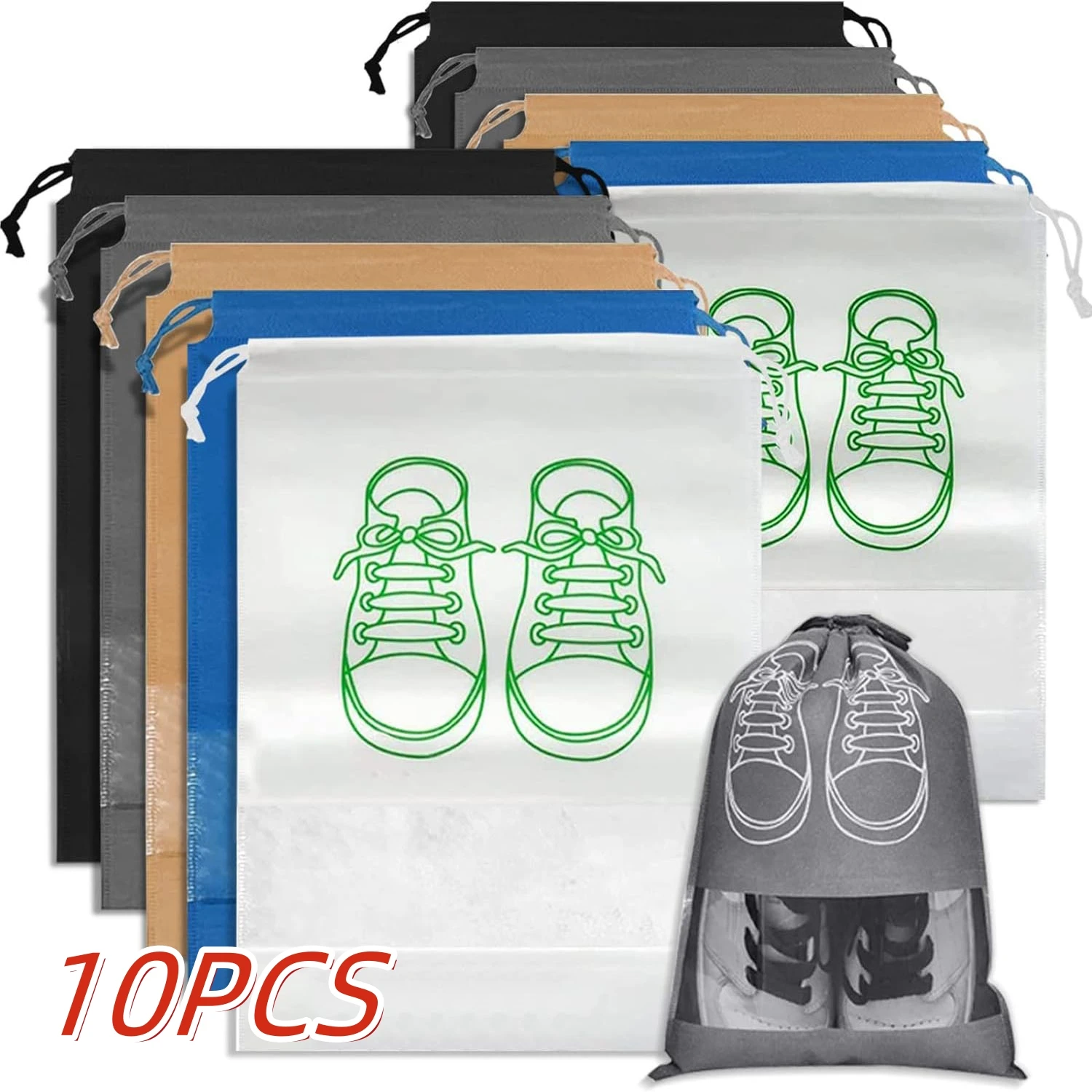 5/10Pcs Travel Shoe Bag Large Medium Portable Drawstring Shoes Storage Bags Non-Woven Dust Proof Pouch Space Saving Organizer