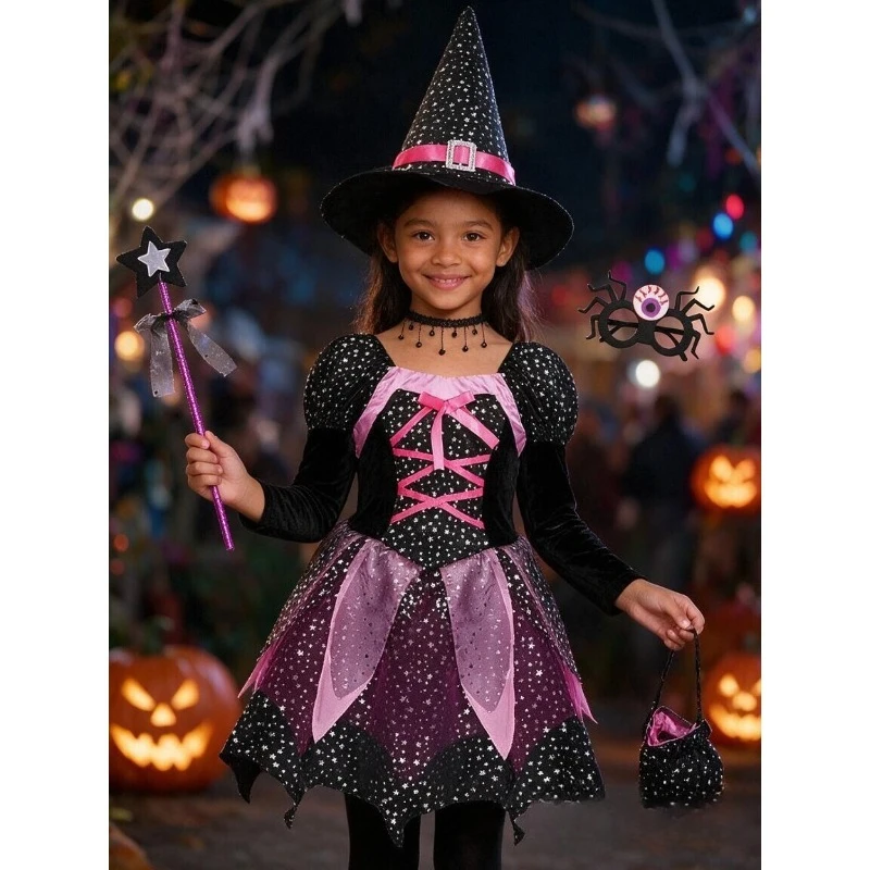Halloween Costume for Kids Halloween Fantasy Vampire Costume Girls Headwear Halloween Carnival Witch Role Play Clothes