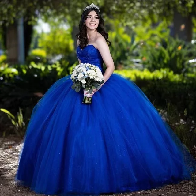 ANGELSBRIDEP Royal Blue Quinceanera Dresse Sweetheart Prom Party Formal Wear Sweet 15 16 Years Girl Birthday Corset Customized