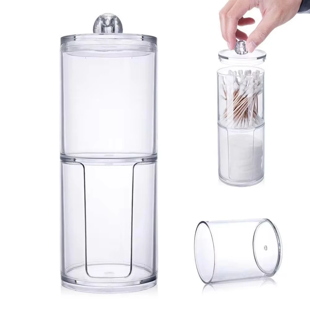 Clear Acrylic Makeup Pads Storage  Box with Lid Cotton Swab Jar Dispenser Cotton Ball Rounds Container Holder Bathroom Organizer