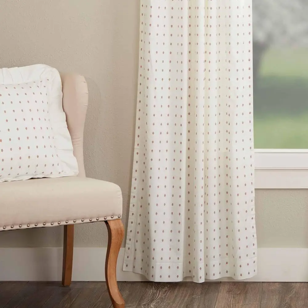 Pair of 84 Ruffled Off-White Curtains with Red Polka Dots, Abigail Style