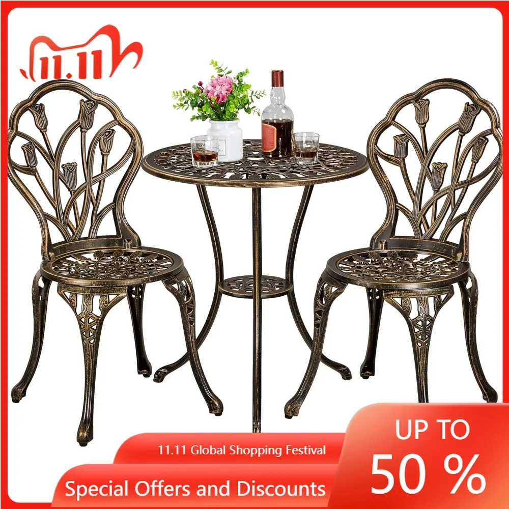 طقم فناء بيسترو مكون من 3 قطع، طاولات وكراسي حديقة من الألومنيوم المصبوب مقاومة للصدأ في الهواء الطلق، #1