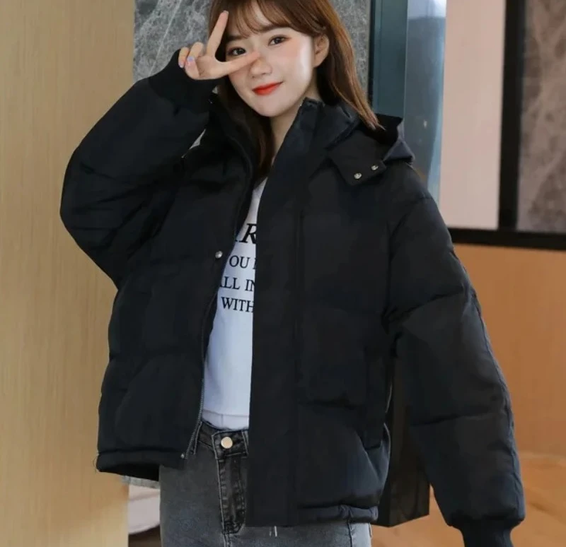 خريف شتاء جديد في المرأة مقنعين سستة ملابس قطنية فضفاضة المرأة بلون مزاجه عادية سترة قصيرة #5