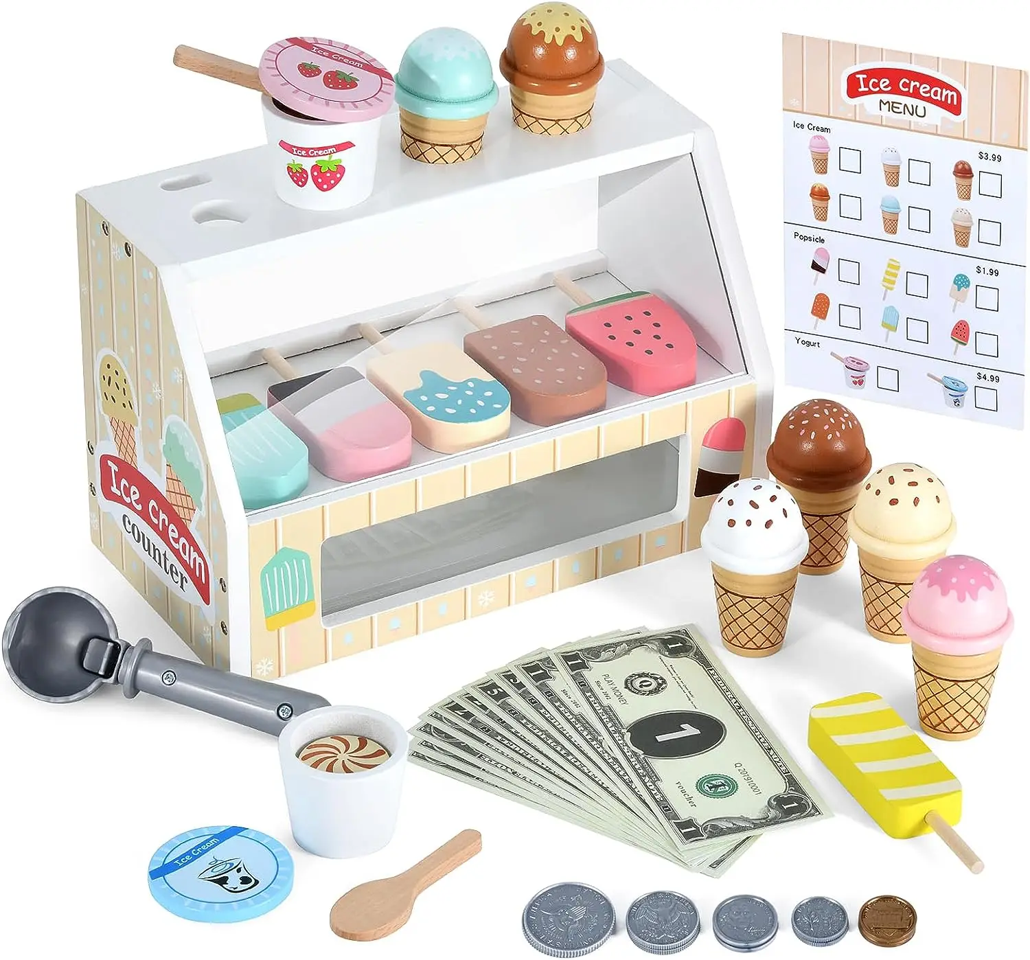 Wooden Ice Cream Pretend Toys Mini Food Children Toys Wedding Party Bakery Dessert Play House Decoration