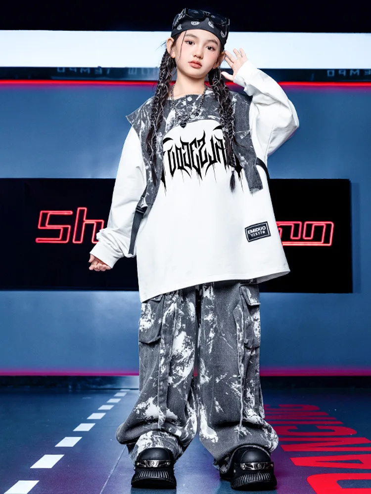 طفل ملابس رقص الجاز الهيب هوب المرحلة زي أسود علوي شافل السراويل الطفل في سن المراهقة شارع الرقص تظهر الأداء الزي VDL4651 #6