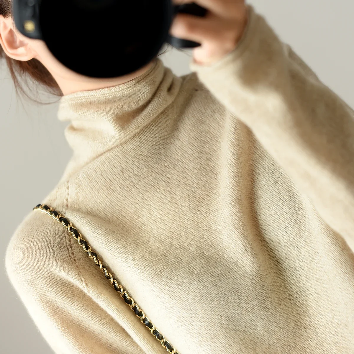 Kaszmirowy sweter z golfem z długim rękawem Jesień Zima Luźna koszula z kołnierzem ciepła Wygodna dzianina