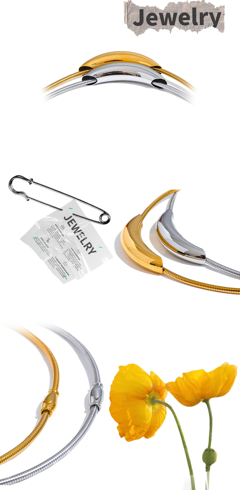 Yhpup Wasserdichter Edelstahl Beliebte Halsband Licht Halskette Damen Statement Metall 18K vergoldet Trendiger Modeschmuck – Detail 9