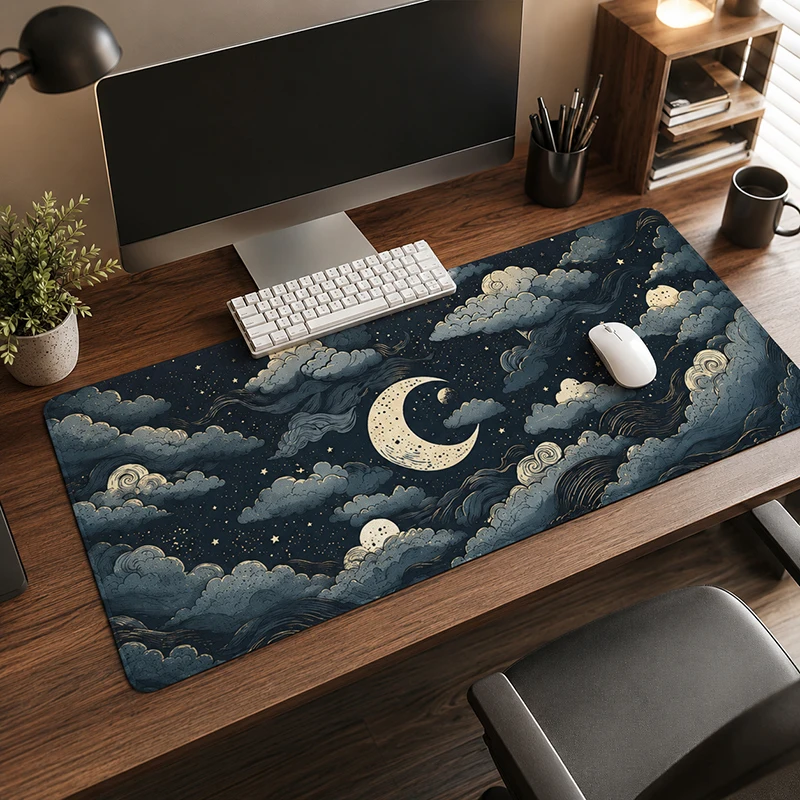 Mouse Pad Gamer Crescent Moon Dark Clouds XL Computer Mousepad XXL Desk Mats Office Natural Rubber Soft Mouse Mats