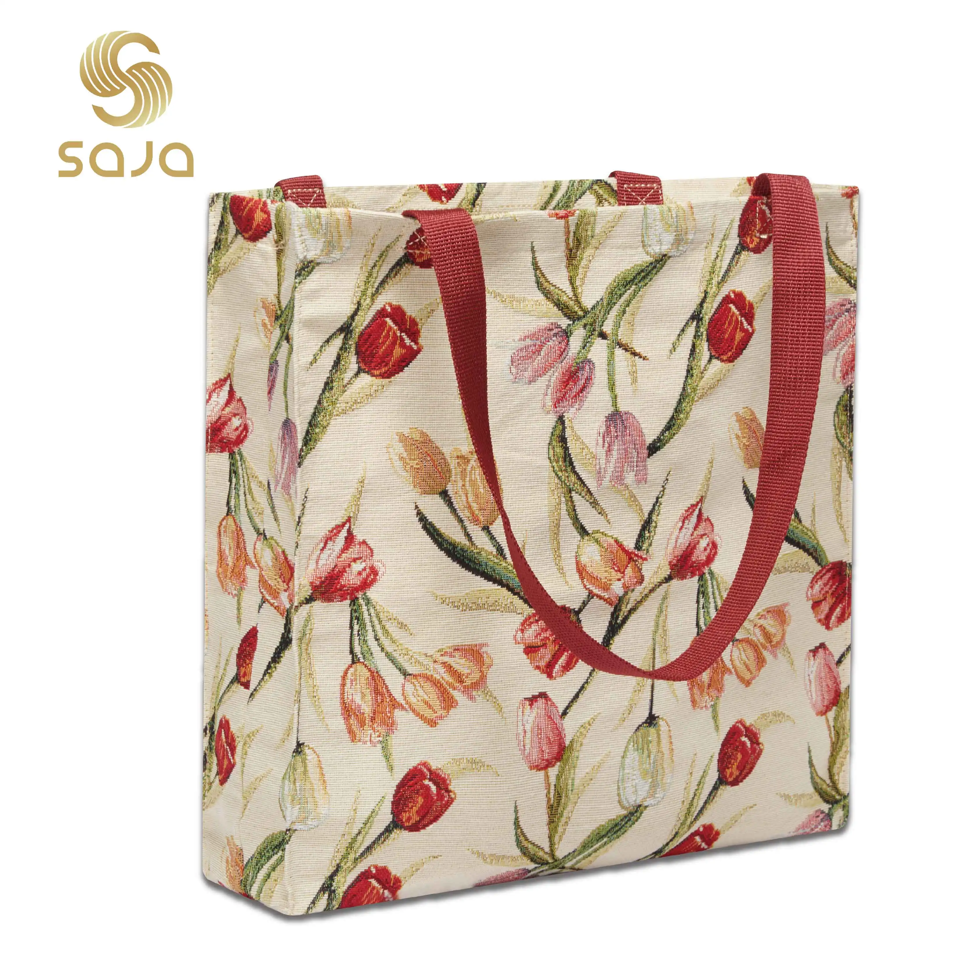 SAJA Foldable Shopping Bag Large Capacity Tote Bag Woman\'s Shoulder Bags Tulip Flower Female Gril Beach Grocery Bag for Travel