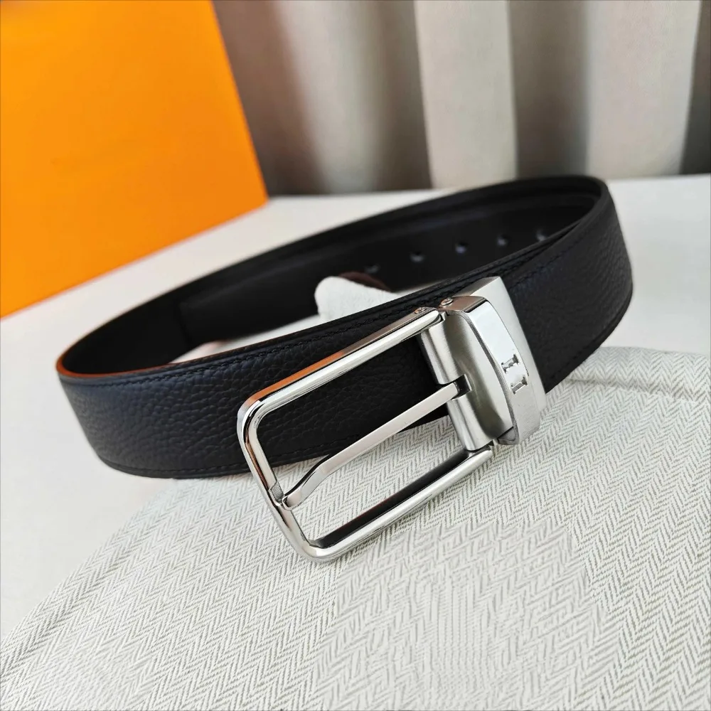 

High-end Cowhide Pin Buckle Belt, Top Quality Belt, Black Lychee Grain Surface, Luxury Gift, High-end Belt for Men