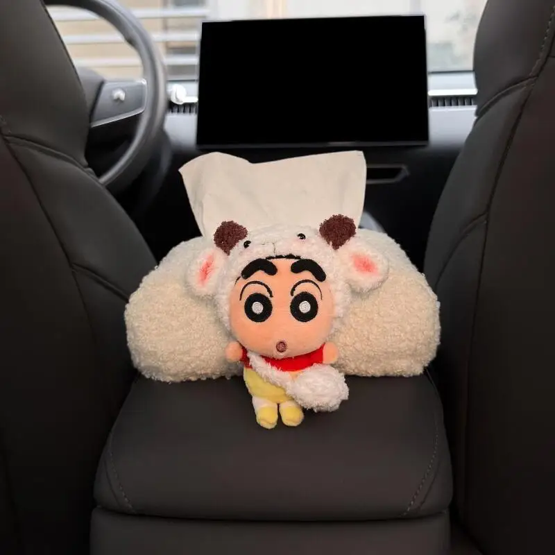 Kawaii Crayon Shinchan Plush Tissue Box Soft Fluffy Anime Napkin Bag Portable Household Desktop Living Room Daily Decor Storage