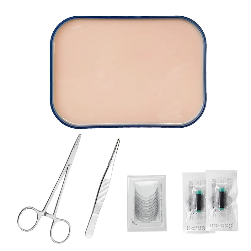 6PCS Set Suture Practice Training Kit with Medical Skin Pad Model Needle Holder Tweezers Strings for Student Surgical Training