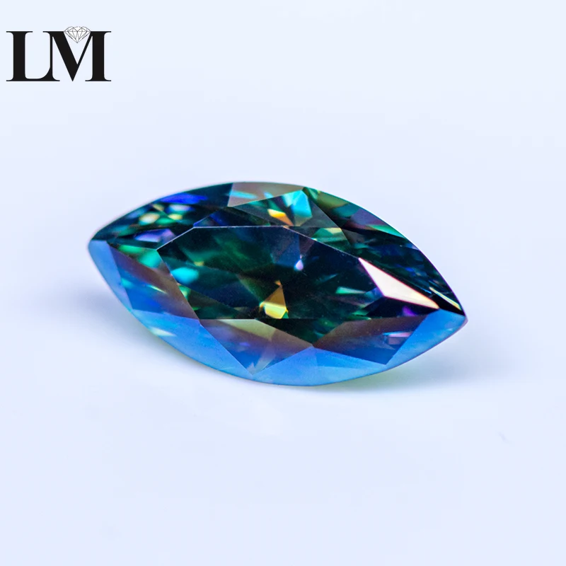 Moissanite Stone Rainbow Green Color Marquise Cut Gemstone Lab Grown Diamond For DIY Charms Woman Jewelry Making Materials