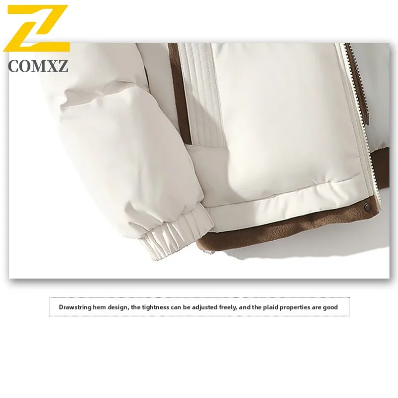 COMXZ 2025 Autumn Winter Graphene Two Piece Cotton Jacket Unisex Loose Fit Thick Color Block Hooded Fashion Coat windbreaker